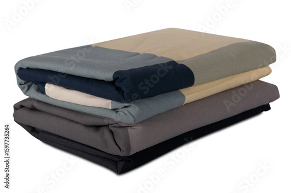 Fototapeta stack of colored bed linen isolated on white background