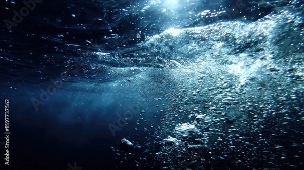 Fototapeta Underwater bubbles rising to the surface