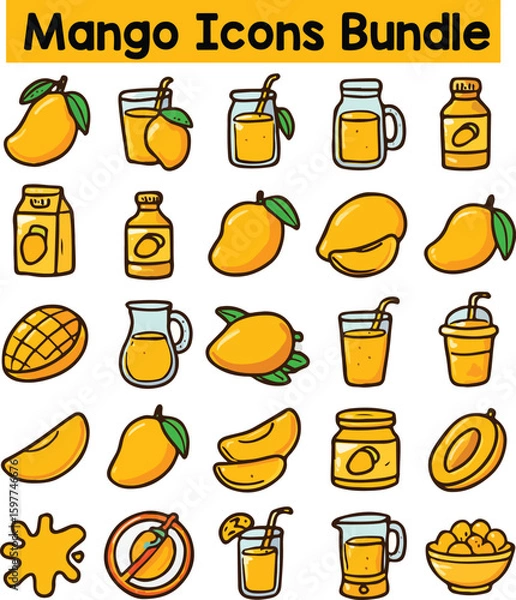 Fototapeta Set of Colorful mango icons. Doodle style icon vector bundle.eps
