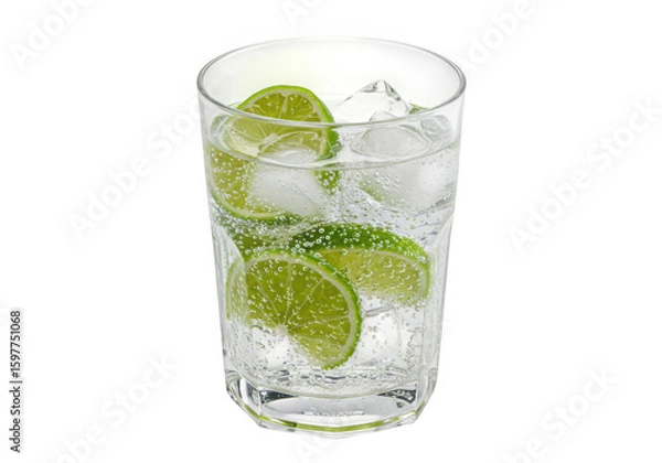 Fototapeta Refreshing gin tonic with lime isolated on transparent background