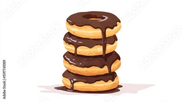 Fototapeta Chocolate glazed donut with colorful sprinkles floating on white background, no shadows, isolated cut-out