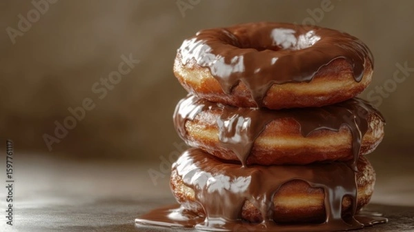 Obraz Chocolate glazed donut with colorful sprinkles floating on white background, no shadows, isolated cut-out