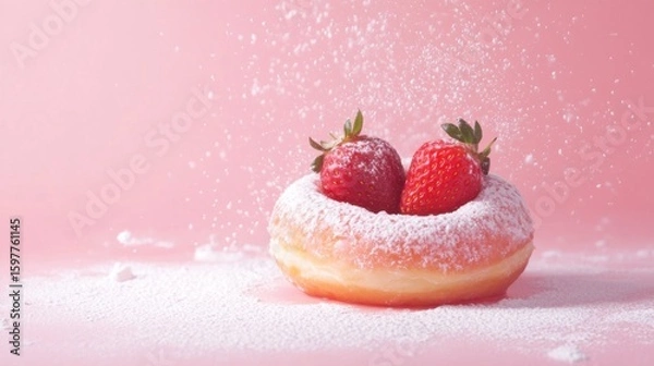 Obraz Chocolate glazed donut with colorful sprinkles floating on white background, no shadows, isolated cut-out