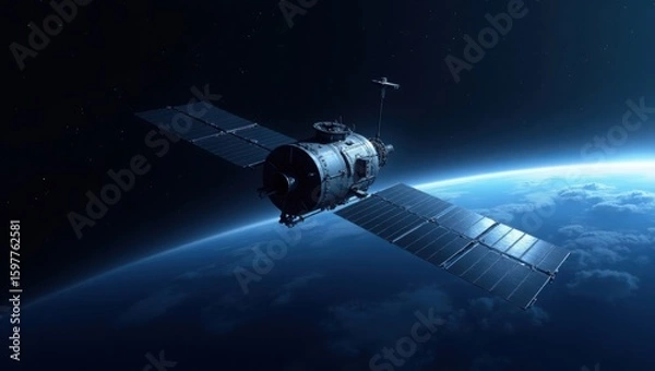 Fototapeta light bulb in space, time lapse clouds, satellite orbiting earth, military jet fighter, space shuttle launch, satellite dish on blue background, space shuttle launch, rocket in space, spaceship and ea