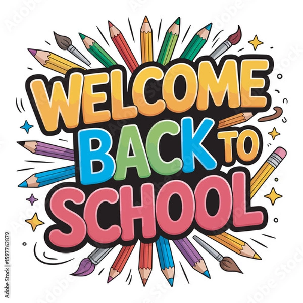 Fototapeta Welcome Back to School graphics design for print, poster, card, mugs, bags, invitation, party.