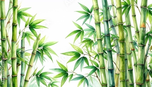 Fototapeta Japanese-style illustration of lush bamboo and leaves