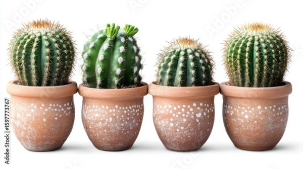 Fototapeta Isolated green cactus in a terracotta pot with no background, clean and sharp edges, perfect for design cutouts