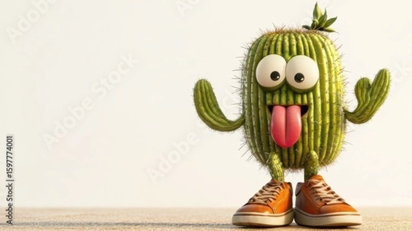 Fototapeta Isolated green cactus in a terracotta pot with no background, clean and sharp edges, perfect for design cutouts