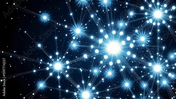 Fototapeta Advanced AI neural network visualization with glowing interconnected nodes and flowing data streams in dark tech environment