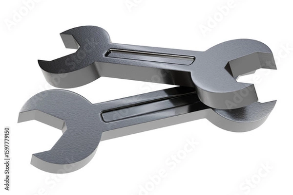 Fototapeta 3d Wrench tool equipment icon. Realistic metallic mechanic tool concept. Building tools spanner wrench isolated on white transparent background. Minimal cartoon cute smooth. Spanner tool. 3d render.