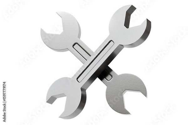 Fototapeta 3d Wrench tool equipment icon. Realistic metallic mechanic tool concept. Building tools spanner wrench isolated on white transparent background. Minimal cartoon cute smooth. Spanner tool. 3d render.