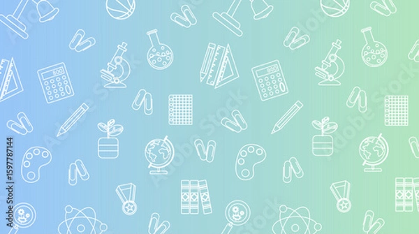 Fototapeta Bright gradient childrens background pattern with school linar supplies
