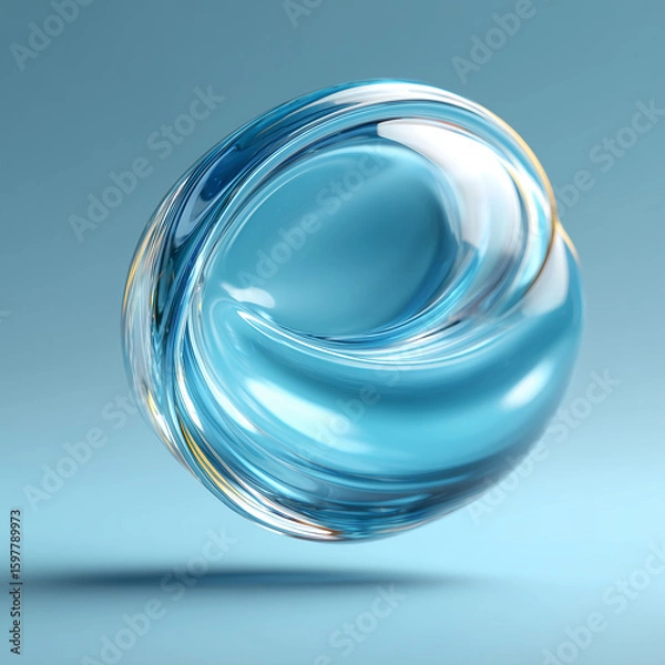 Fototapeta Irregular Transparent Hydrogel Ball Floating with Light Blue Background, Hyper-Realistic Style, High-Definition Rendering