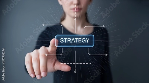 Fototapeta Conceptual Image of a Woman Interacting with a Digital Strategy Interface, Representing Planning, Decision-Making, and Future-Oriented Thinking in a Modern Business Environment