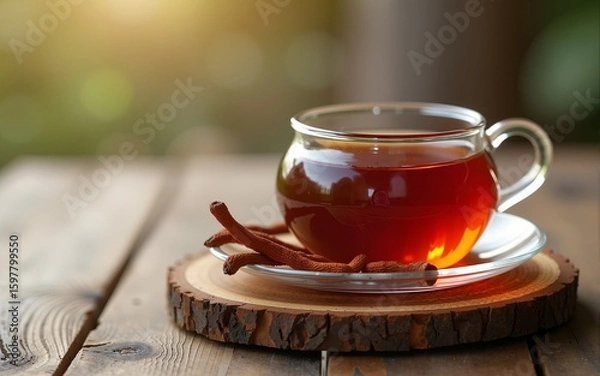 Obraz tea set on wooden background. High quality