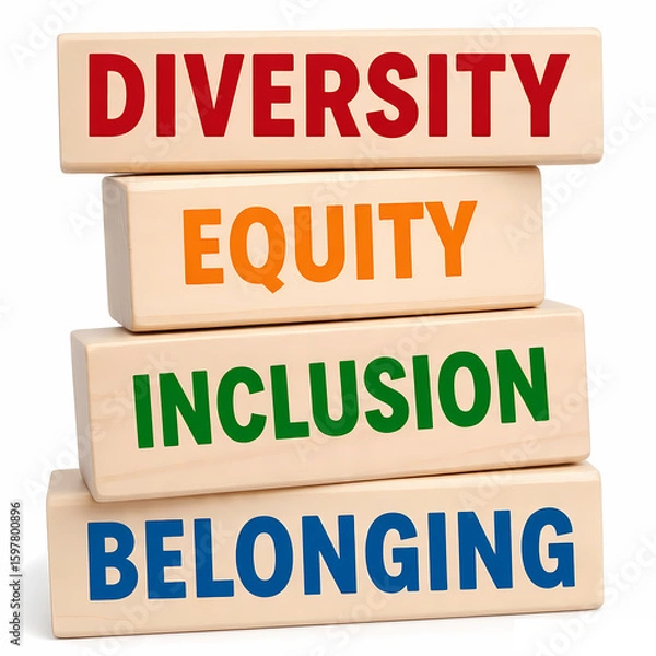 Obraz Diversity, Equity, Inclusion, Belonging (DEIB) Wooden Blocks Stack

