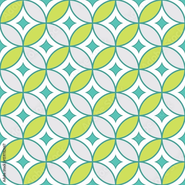 Fototapeta Abstract Geometric Seamless Pattern with Ornament in Teal and Lime Green Color. 