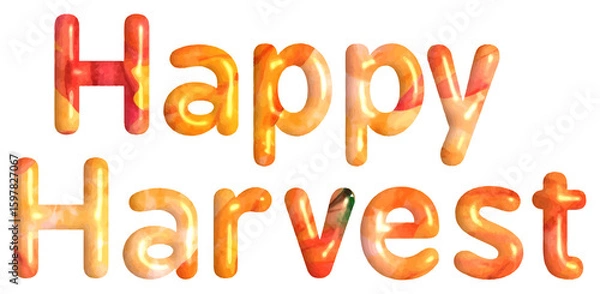 Fototapeta Happy Harvest 3D Text in Cute Autumn Color Font