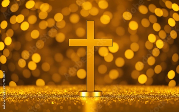 Fototapeta Golden Cross with Bokeh Background