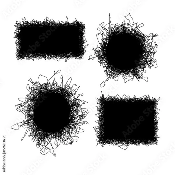 Fototapeta Set of round and square vector frames. Scribble design elements. Hand drawn doodles.