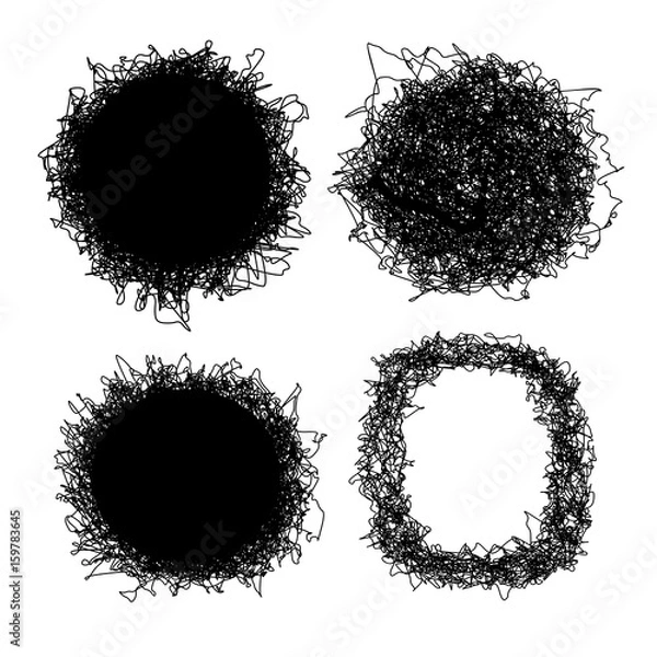 Fototapeta Set of shaggy vector frames. Scribble design elements. Hand drawn doodles.