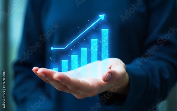 Fototapeta Holographic Graph on Hand Showing Business Growth