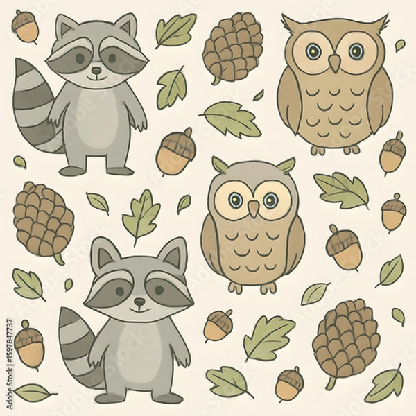 Fototapeta Camping Wildlife Pattern