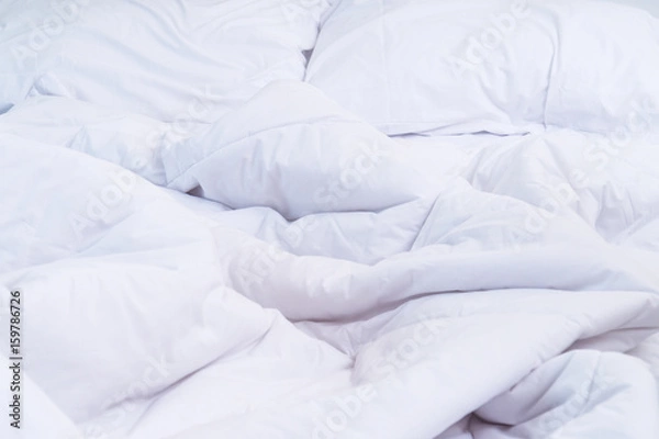Obraz Top view of f bedding sheets and pillow