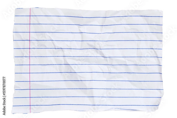 Fototapeta Crumbled lined loose leaf notebook paper ripped rectangle isolated on white