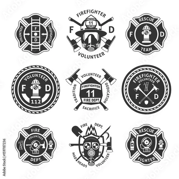 Obraz Vintage Monochrome Firefighting Labels Set