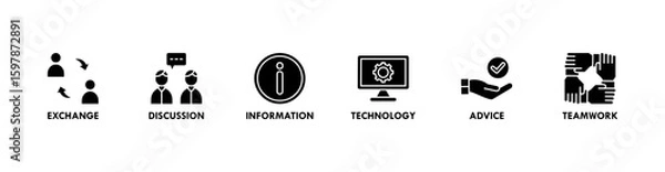 Fototapeta Communication banner web icon vector illustration concept with icon of exchange, discussion, information, technology, advice, and teamwork
