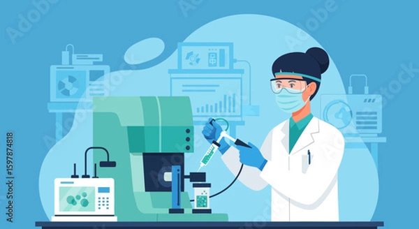 Fototapeta Female Scientist Conducts Laboratory Research with Modern Medical Equipment