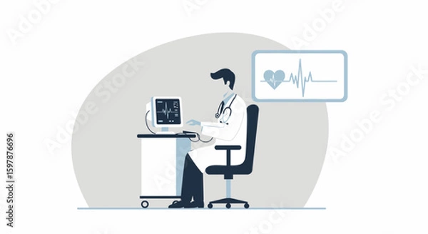 Fototapeta Doctor Analyzing Heart Rate Monitoring On Computer For Medical Healthcare Concept
