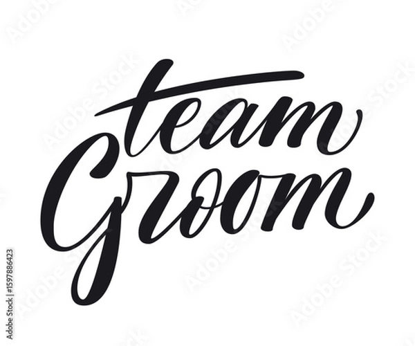 Fototapeta Team Groom. Modern calligraphy lettering. Text with heart for bachelor party, wedding invitation. Template vector file