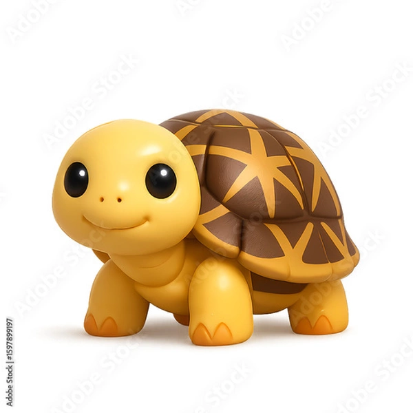Obraz Adorable 3D cartoon tortoise with big eyes on white background