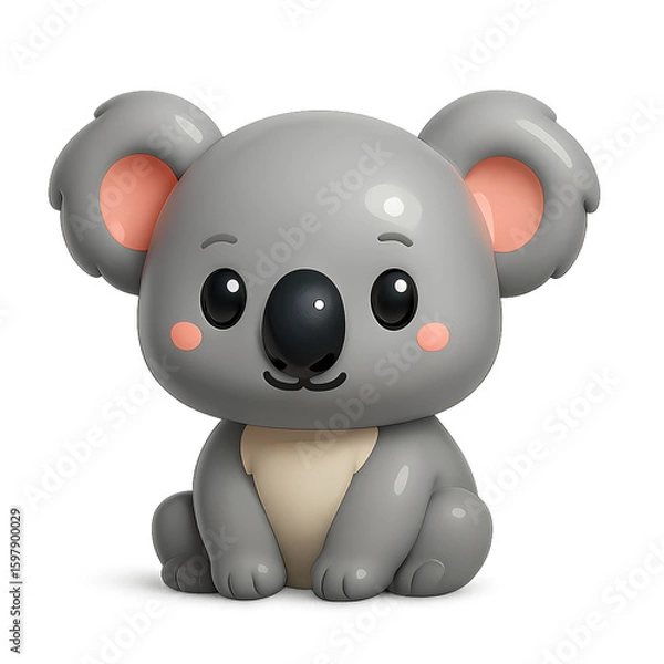 Obraz Adorable 3D cartoon koala with soft gray texture and pink ears, ideal for digital kids’ content and educational animal illustrations