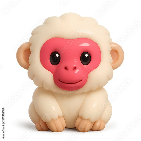 Obraz 3D cartoon snow monkey with red face and fluffy cream fur. Cute and cuddly style, ideal for kids’ books or Asian wildlife designs