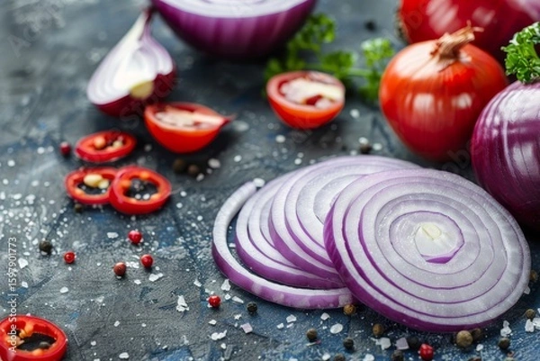 Obraz Artistic still life composition showcasing a red onion against a dark background for visual impact