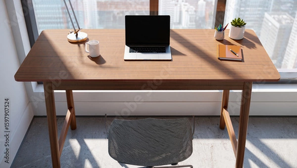 Obraz Modern Office Desk with Laptop, Minimalist Workspace and Home Office Setup