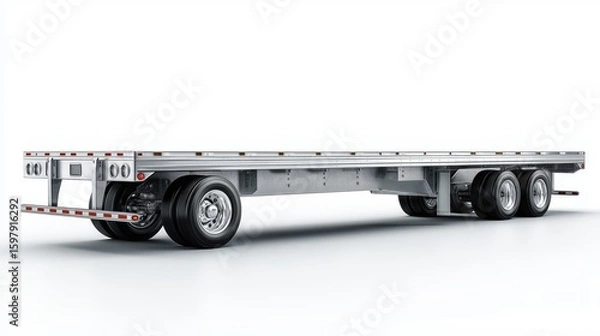 Fototapeta High-Quality Flatbed Trailer with Dual Axles on White Background for Transport