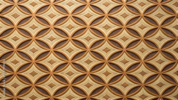 Fototapeta Intricate Geometric Pattern with Natural Wood Texture in Warm Brown and Cream Tones