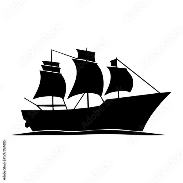 Obraz A majestic sailing ship silhouette gliding gracefully across the water, its large sails catching the wind