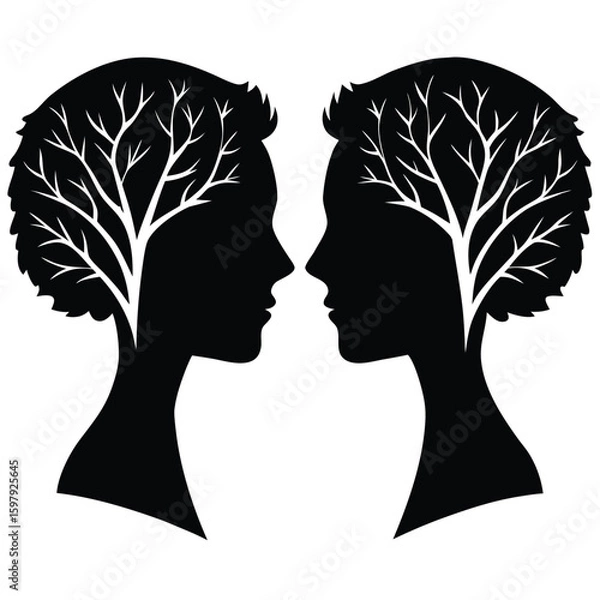 Obraz Two Human Faces in Profile Looking at Each Other