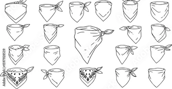 Fototapeta set of vector set of outline silhouette bandana icon set. on white background