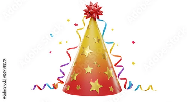 Fototapeta Festive party hat with confetti and streamers