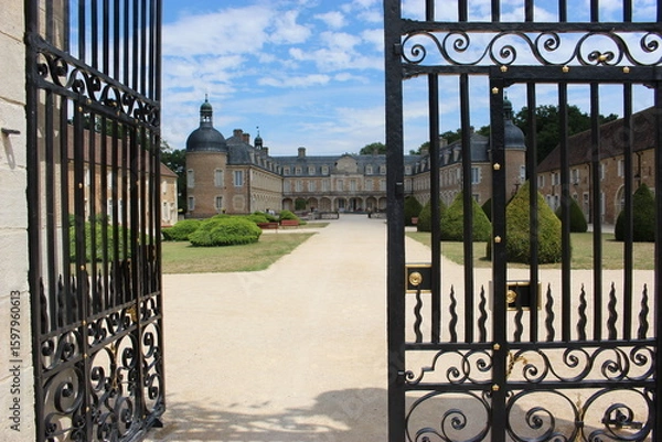Obraz Château de Pierre-de-Bresse : portail en fer forgé ouvert sur la cour 