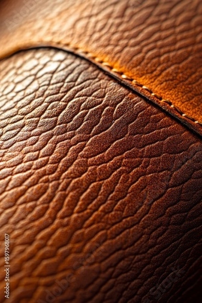 Fototapeta Textured tanned leather close-up with natural folds, ideal for fashion, upholstery, and genuine material backgrounds.