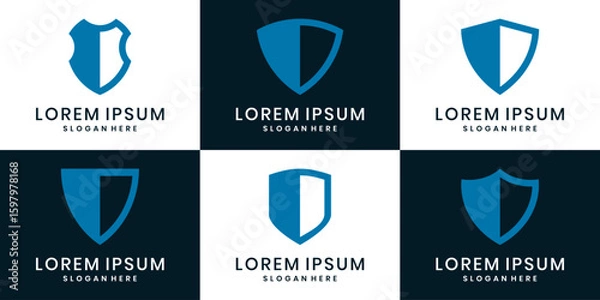 Fototapeta Set of blue shield logo designs with minimal shapes