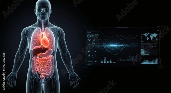 Obraz Digital Human Anatomy with Internal Organs – Medical Layered Scan 5