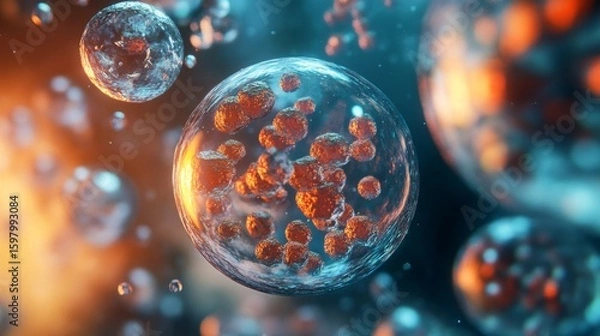 Fototapeta Visualization of Cell Lysis Mechanics Showcasing Bacterial and Viral Interactions
